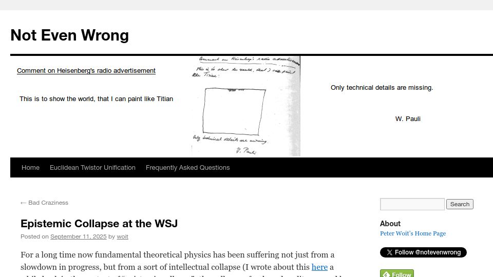 Screenshot of math.columbia.edu: Epistemic Collapse at the WSJ