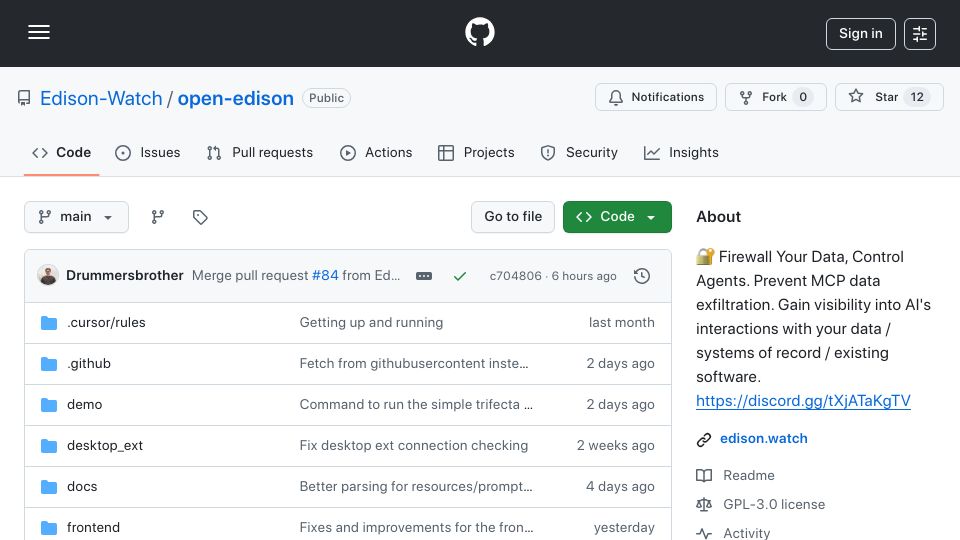 Screenshot of github.com: Show HN: An MCP Gateway to block the lethal trifecta