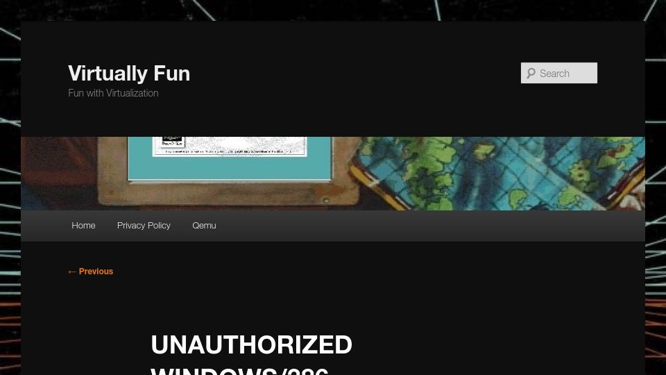 Screenshot of virtuallyfun.com: Unauthorized Windows/386