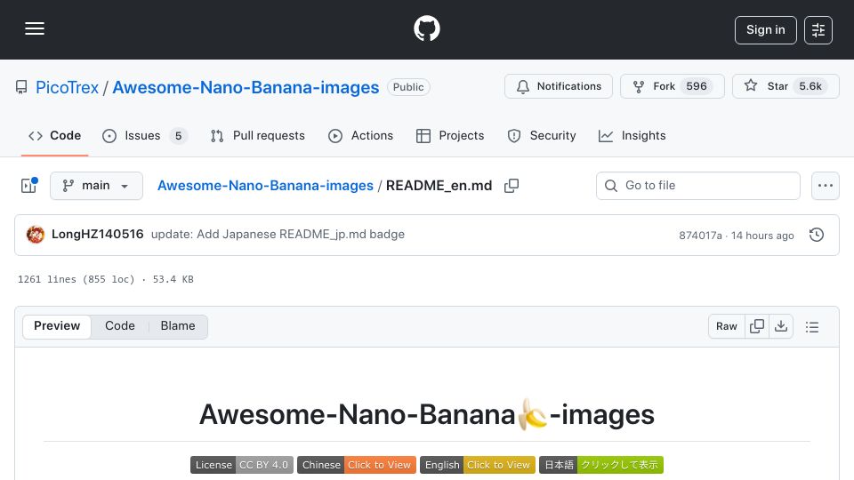 Screenshot of github.com: Nano Banana image examples