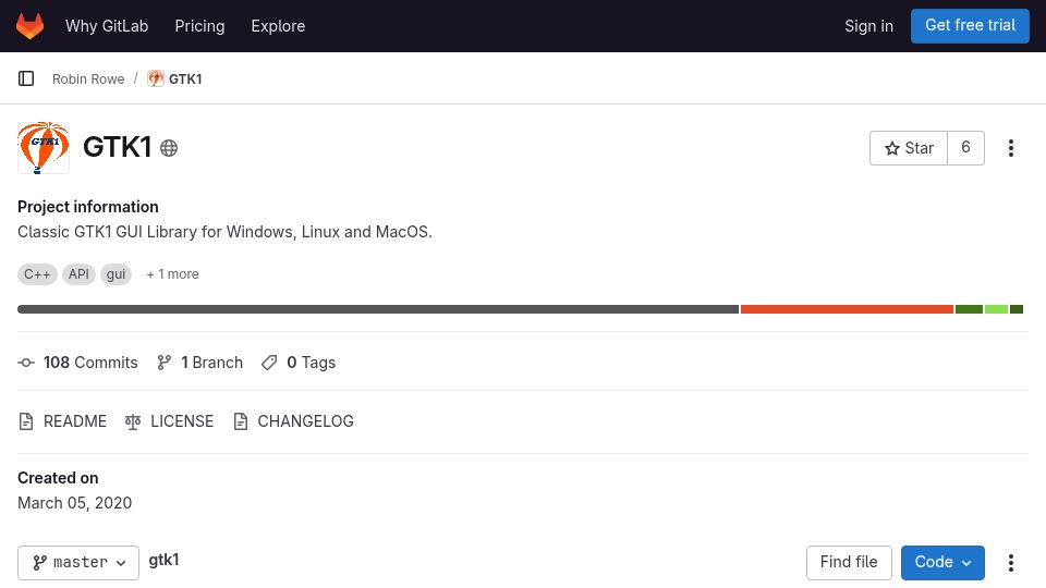 Screenshot of gitlab.com: Classic GTK1 GUI Library