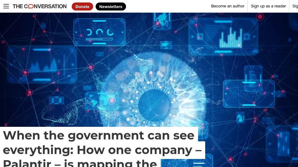 Screenshot of theconversation.com: How Palantir is mapping the nation’s data