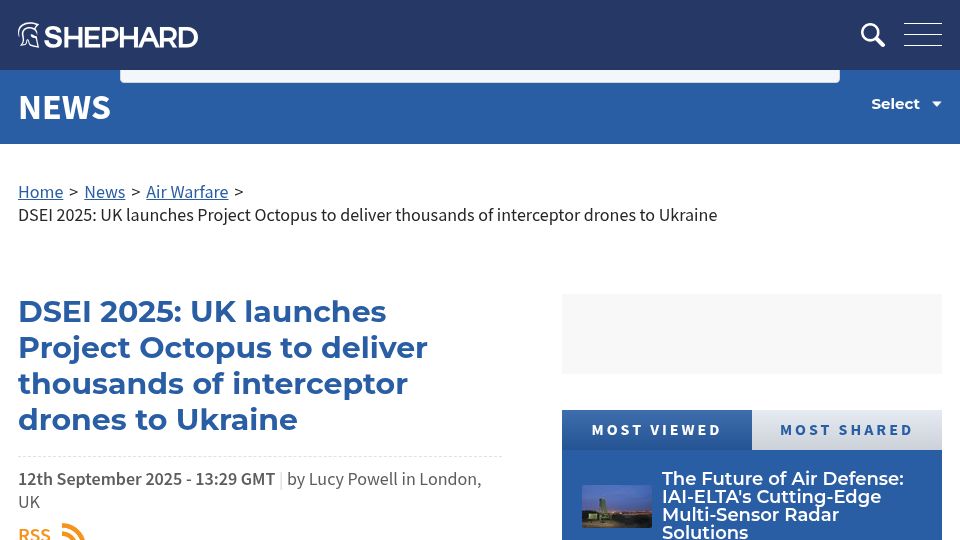 Screenshot of shephardmedia.com: UK launches Project Octopus to deliver interceptor drones to Ukraine