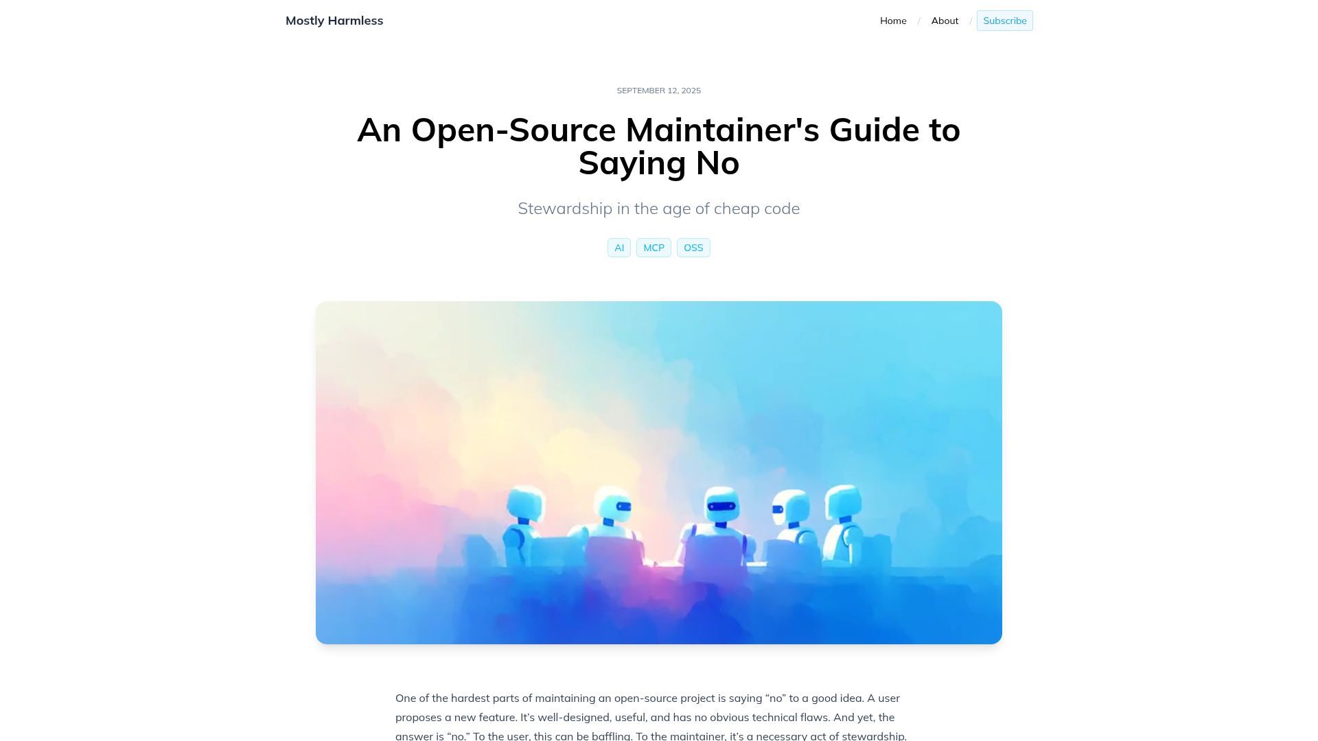 Screenshot of jlowin.dev: An open-source maintainer's guide to saying “no”