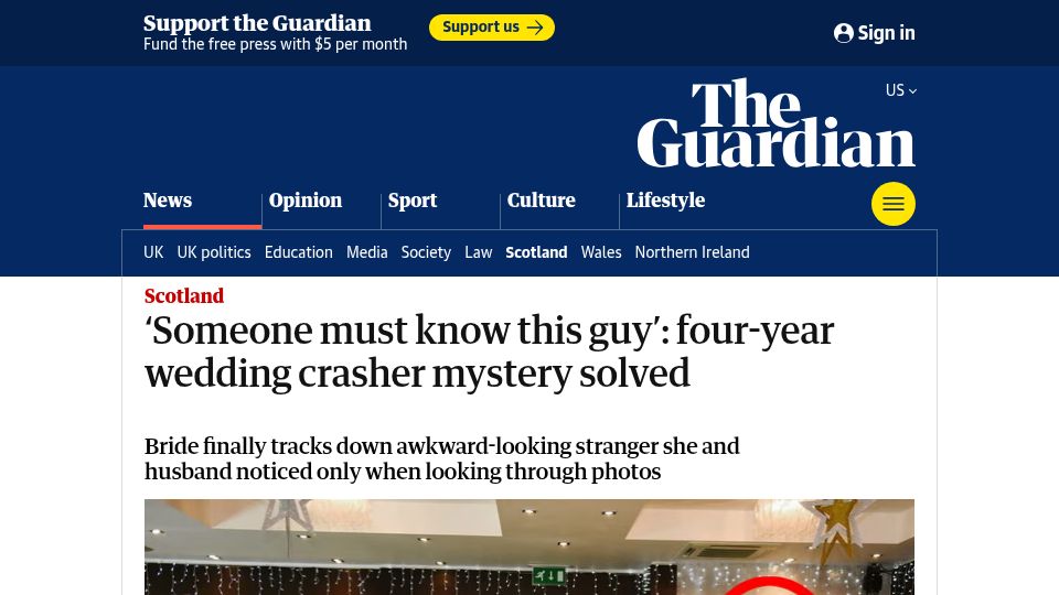 Screenshot of theguardian.com: Four-year wedding crasher mystery solved