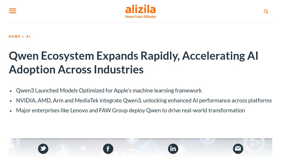 Screenshot of alizila.com: Qwen 3 now supports ARM and MLX