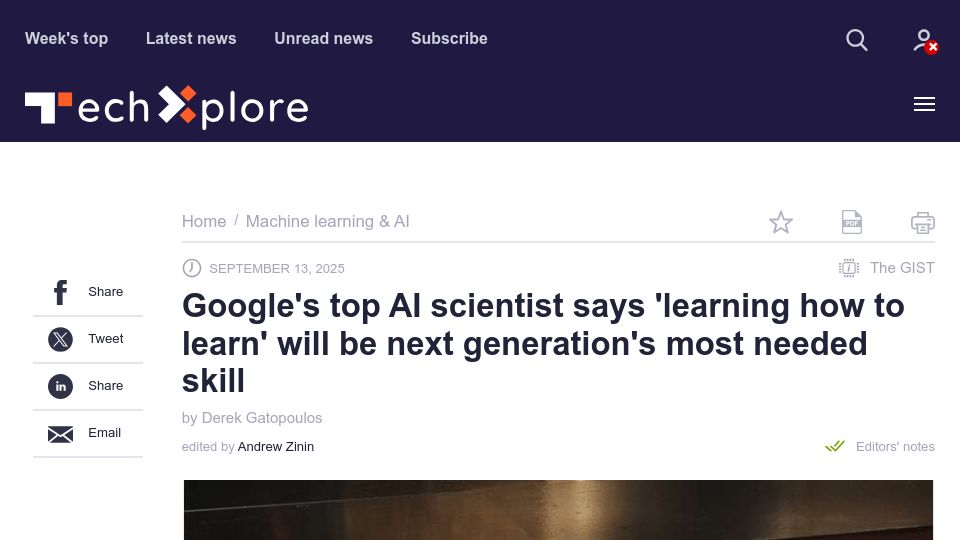 Screenshot of techxplore.com: “Learning how to Learn” will be next generation's most needed skill