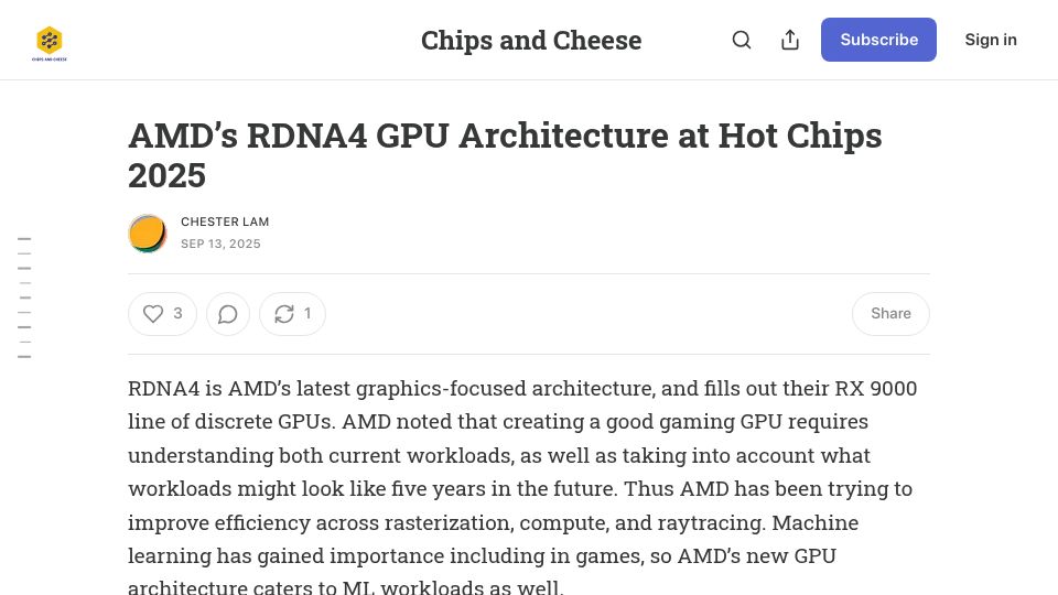 Screenshot of chipsandcheese.com: AMD’s RDNA4 GPU architecture
