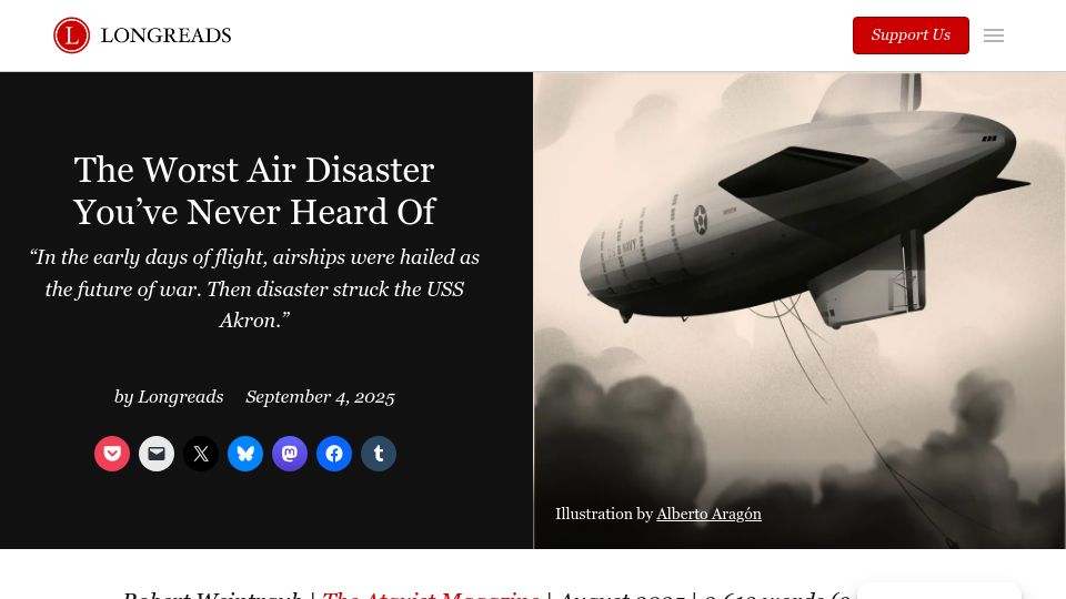 Screenshot of longreads.com: The Worst Air Disaster You've Never Heard Of