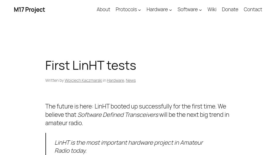 Screenshot of m17project.org: Open Source SDR Ham Transceiver Prototype