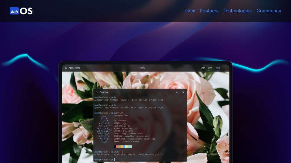 Screenshot of skiftos.org: SkiftOS: A hobby OS built from scratch using C/C++ for ARM, x86, and RISC-V