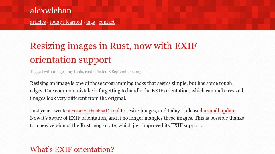 Screenshot of alexwlchan.net: Resizing images in Rust, now with EXIF orientation support