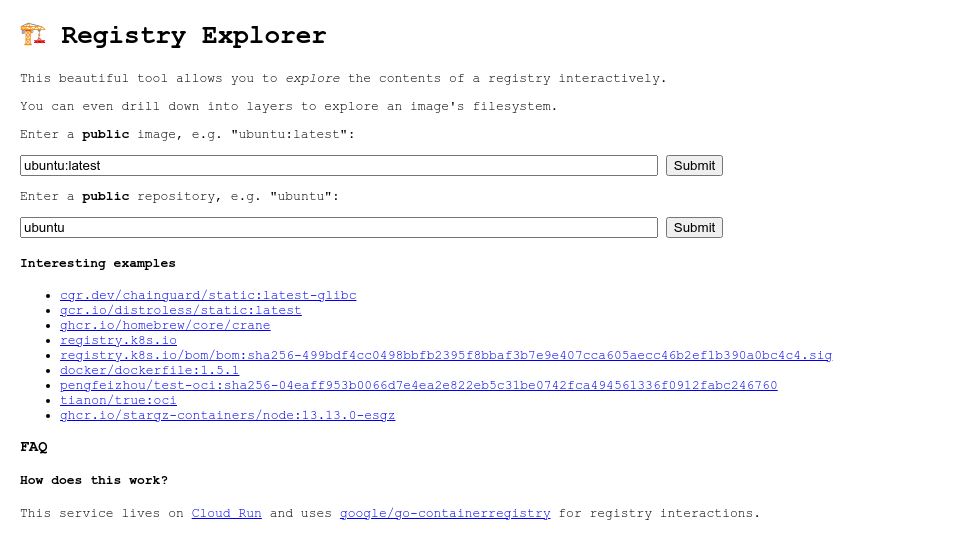 Screenshot of oci.dag.dev: OCI Registry Explorer