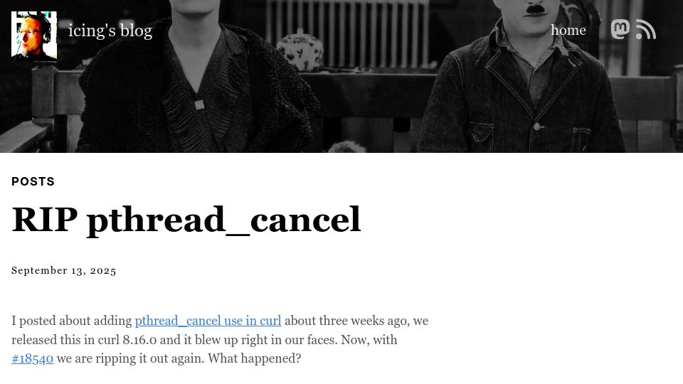 Screenshot of eissing.org: RIP pthread_cancel