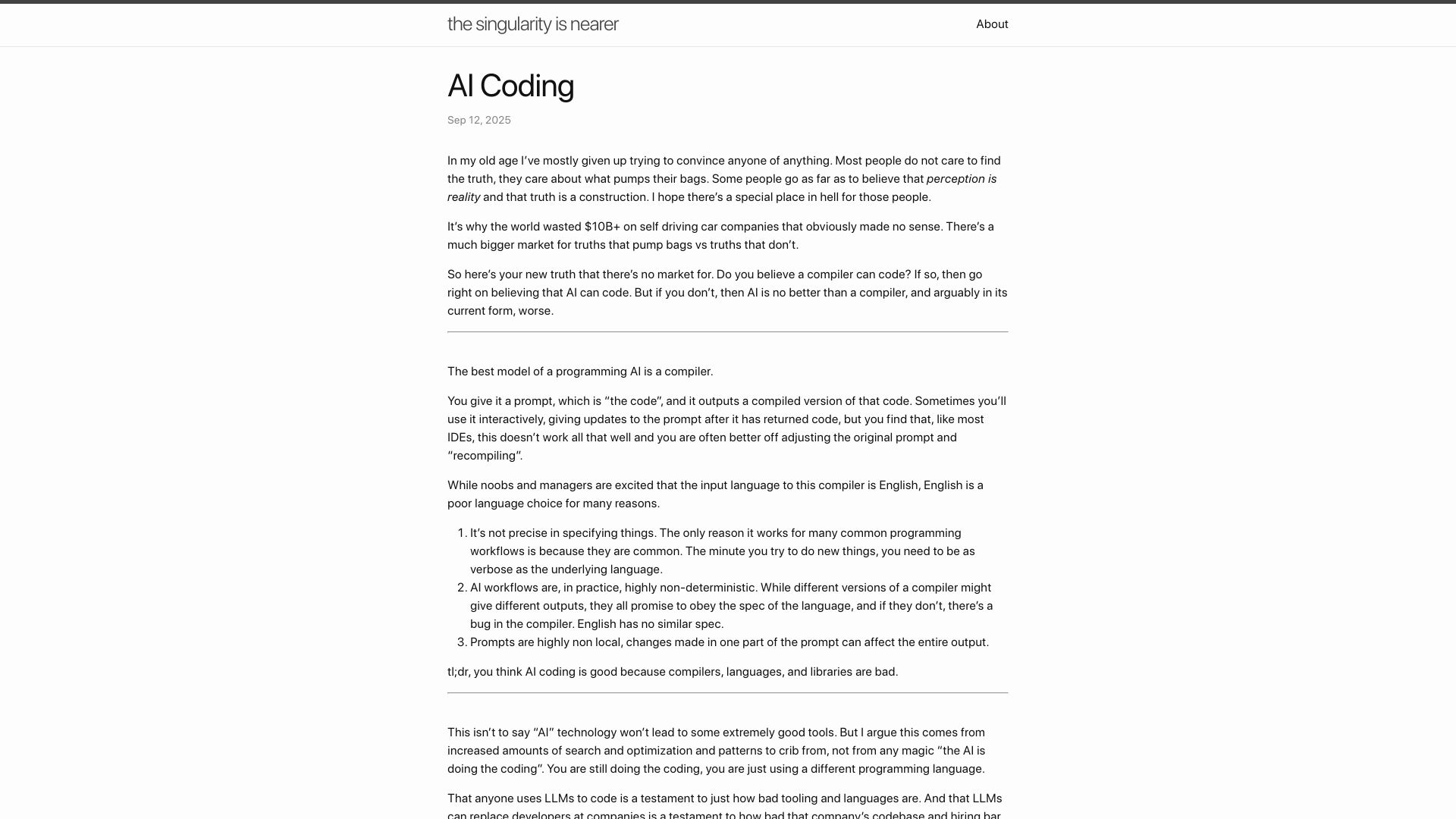 Screenshot of geohot.github.io: AI coding