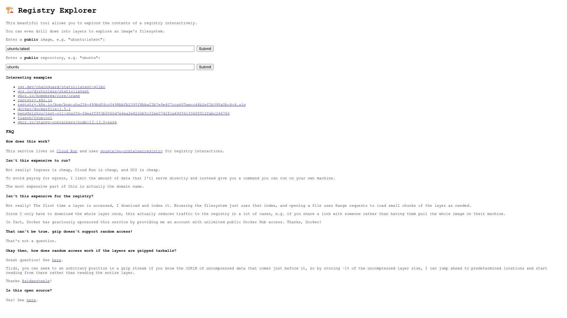 Screenshot of oci.dag.dev: OCI Registry Explorer