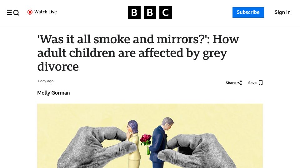 Screenshot of bbc.com: How older parents divorce affects their adult children