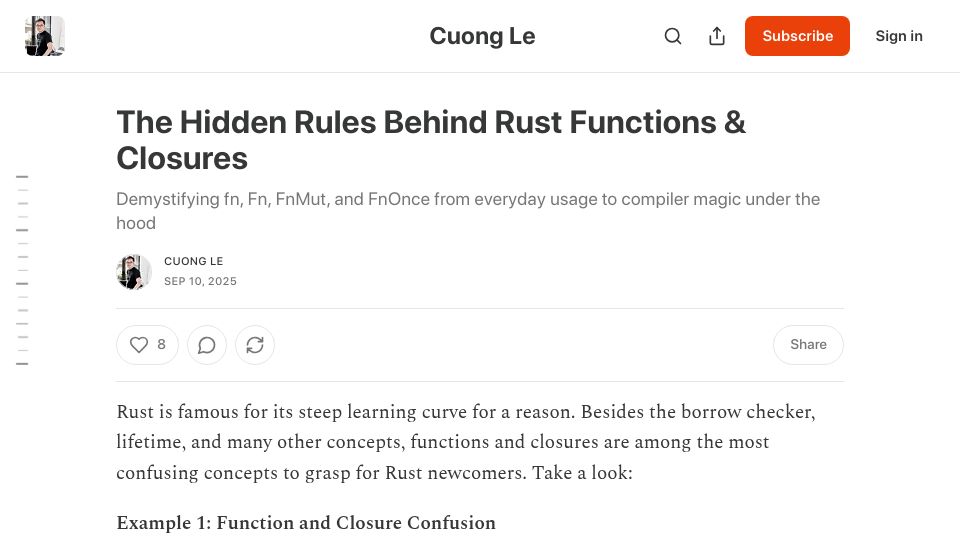 Screenshot of blog.cuongle.dev: The rules behing Rust functions