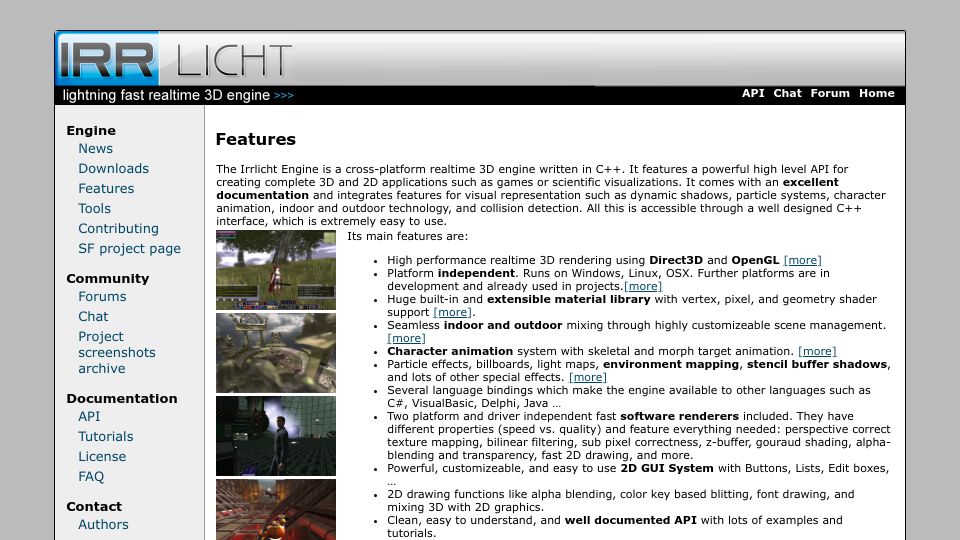 Screenshot of irrlicht.sourceforge.io: Irrlicht Engine – a cross-platform realtime 3D engine