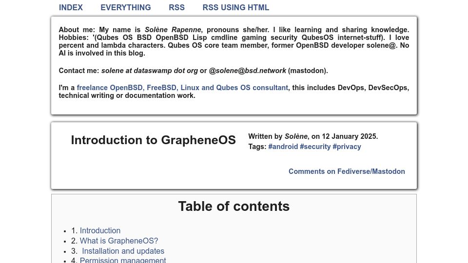 Screenshot of dataswamp.org: Introduction to GrapheneOS