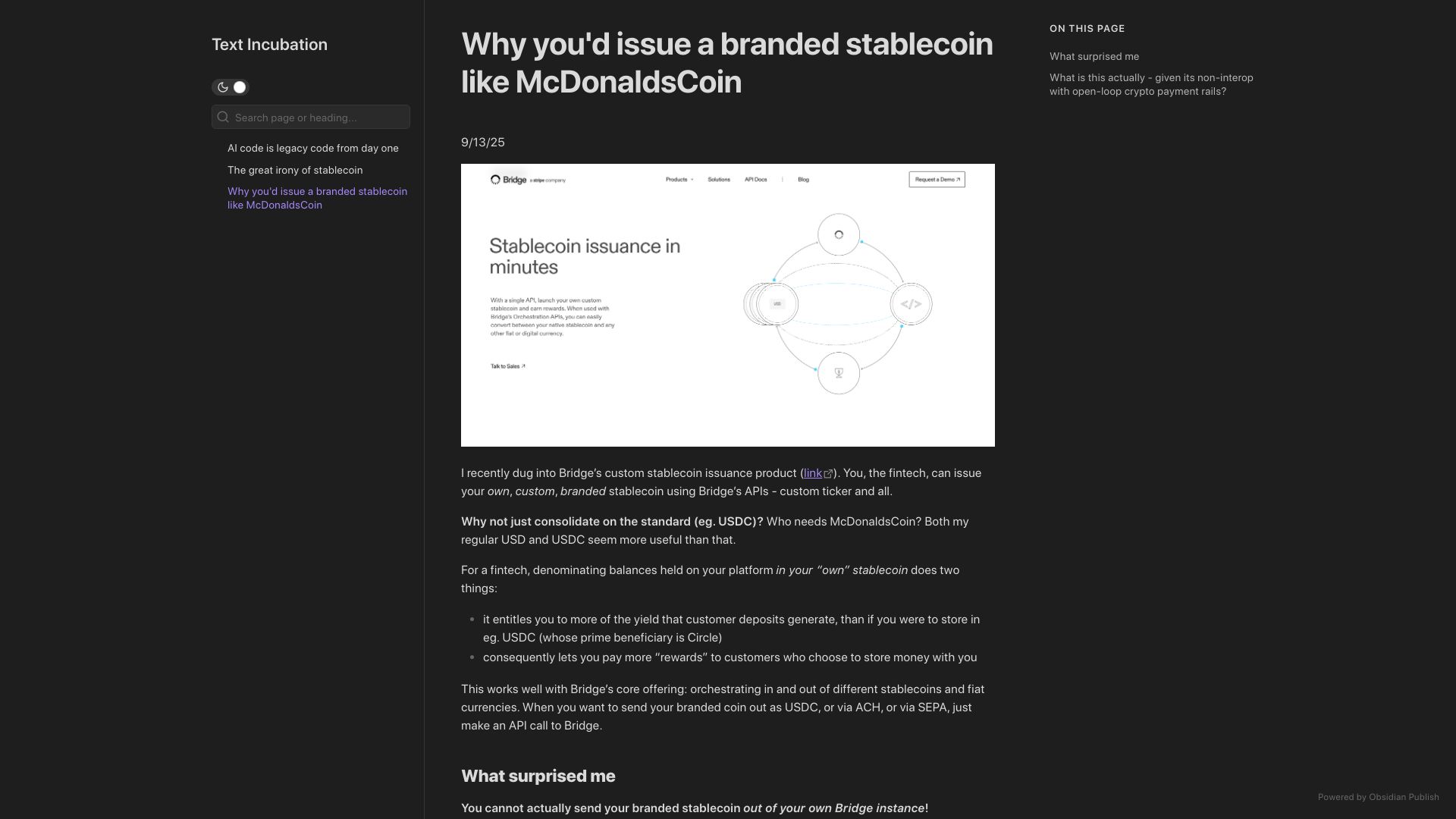 Screenshot of text-incubation.com: Why you’d issue a branded stablecoin