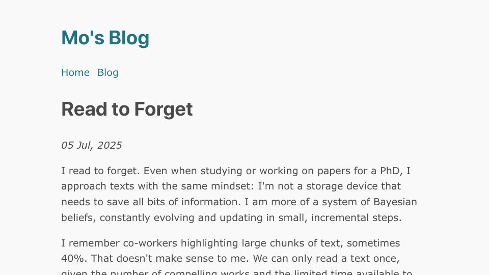 Screenshot of mo42.bearblog.dev: Read to forget