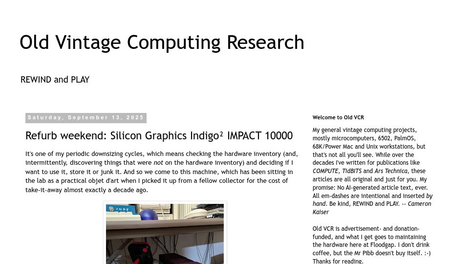 Screenshot of oldvcr.blogspot.com: Refurb Weekend: Silicon Graphics Indigo² Impact 10000