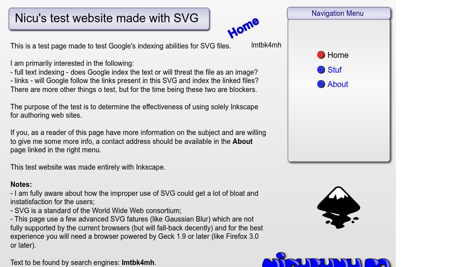 Screenshot of svg.nicubunu.ro: Nicu's test website made with SVG (2007)