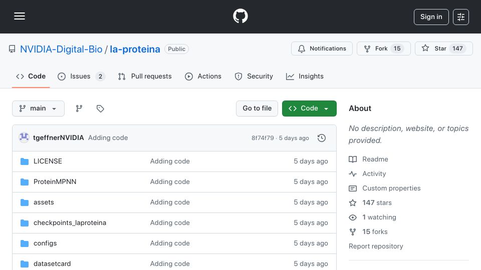 Screenshot of github.com: La-Proteina