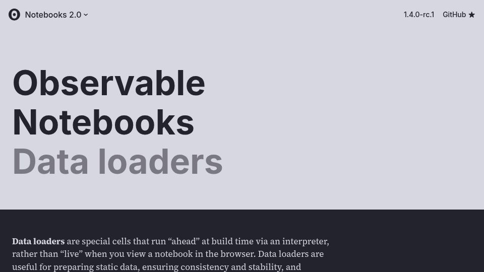 Screenshot of observablehq.com: Observable Notebooks Data Loaders