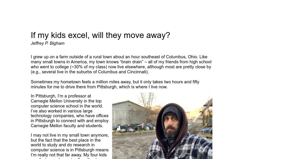 Screenshot of jeffreybigham.com: If my kids excel, will they move away?