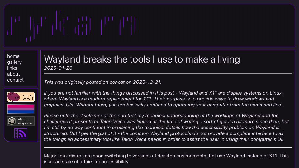 Screenshot of rykarn.se: Wayland breaks the tools I use to make a living