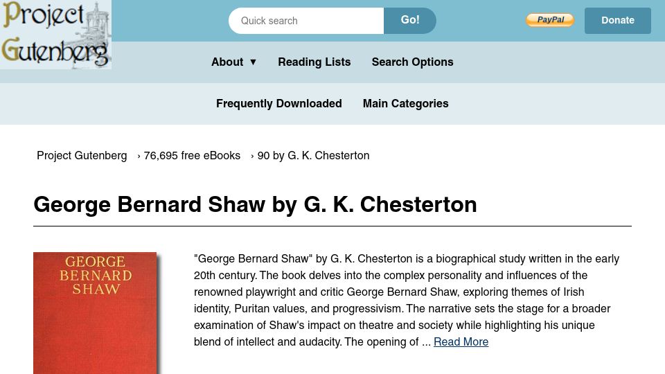 Screenshot of gutenberg.org: George Bernard Shaw by G. K. Chesterton (1909)