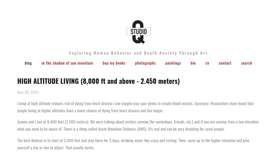 Screenshot of studioq.com: High Altitude Living – 8,000 ft and above (2021)