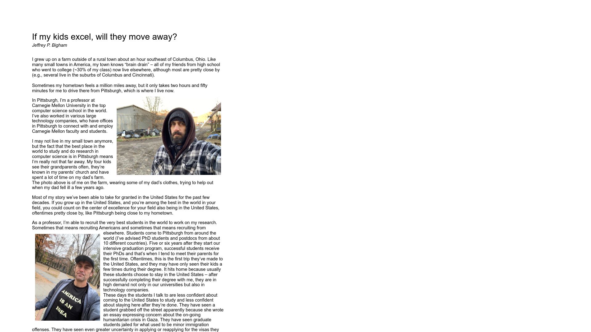 Screenshot of jeffreybigham.com: If my kids excel, will they move away?