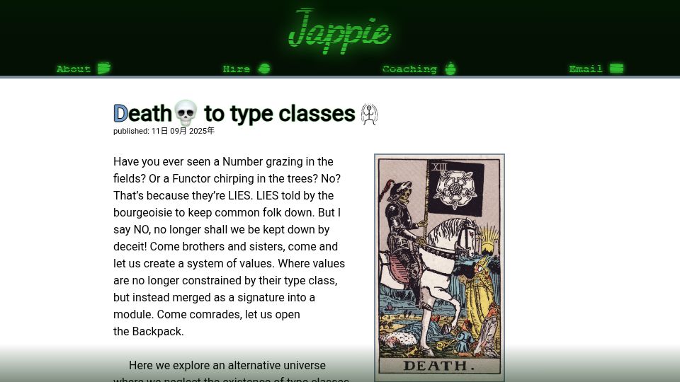 Screenshot of jappie.me: Death to type classes