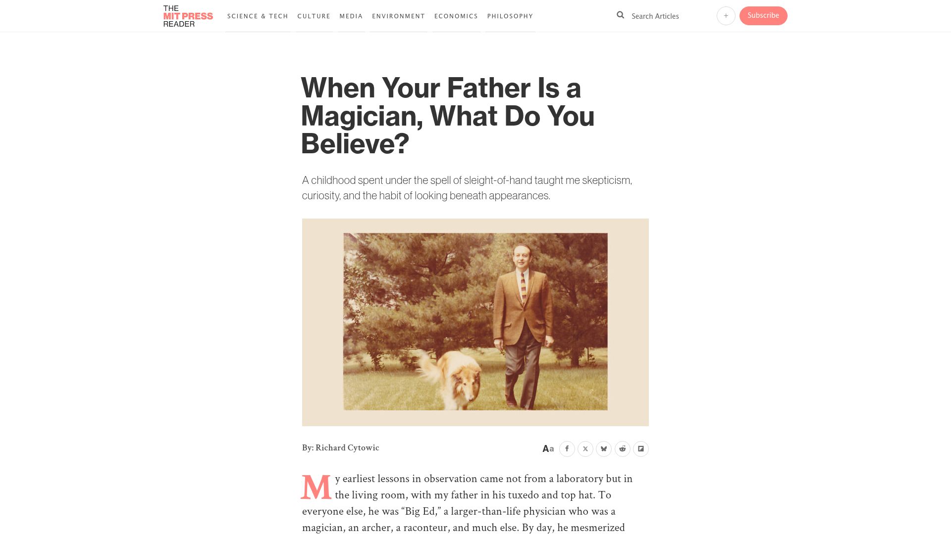 Screenshot of thereader.mitpress.mit.edu: When Your Father Is a Magician, What Do You Believe?