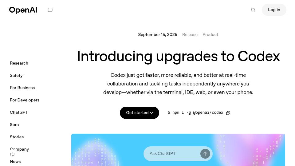 Screenshot of openai.com: GPT-5-Codex