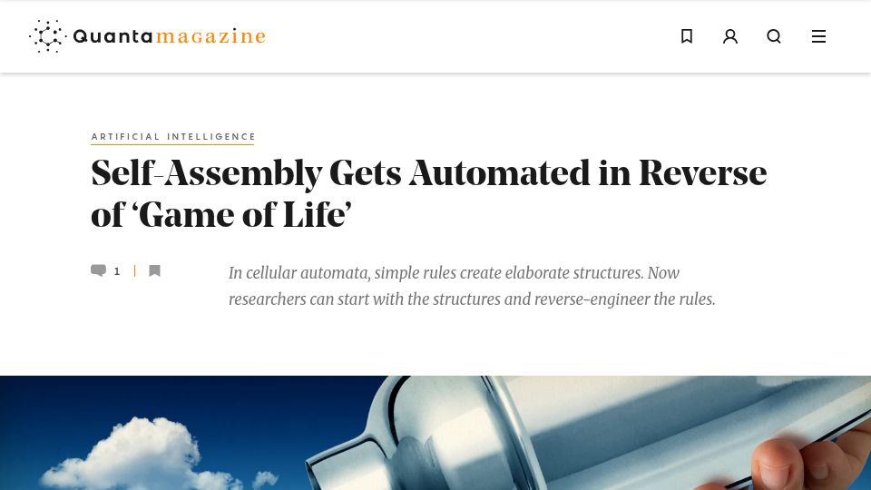 Screenshot of quantamagazine.org: Self-Assembly Gets Automated in Reverse of 'Game of Life'