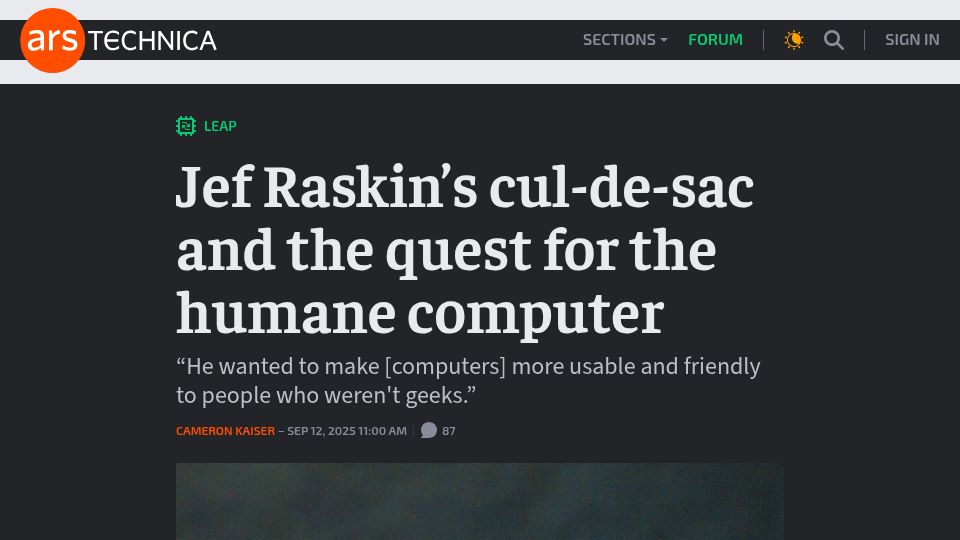 Screenshot of arstechnica.com: Jef Raskin's cul-de-sac and the quest for the humane computer