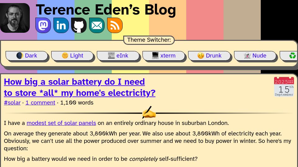 Screenshot of shkspr.mobi: How big a solar battery do I need to store all my home's electricity?