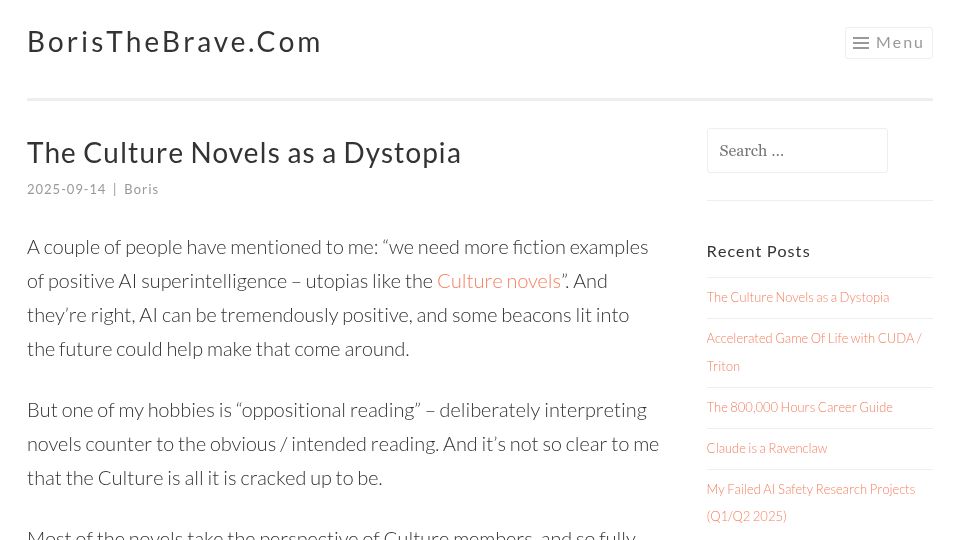 Screenshot of boristhebrave.com: The Culture novels as a dystopia