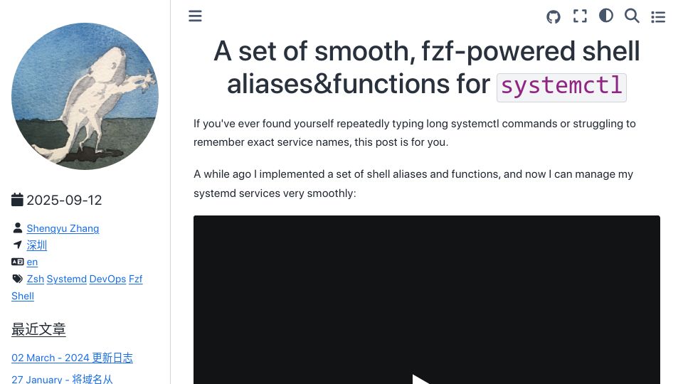 Screenshot of silverrainz.me: A set of smooth, fzf-powered shell aliases&functions for systemctl
