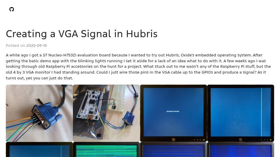 Screenshot of lasernoises.com: Creating a VGA Signal in Hubris