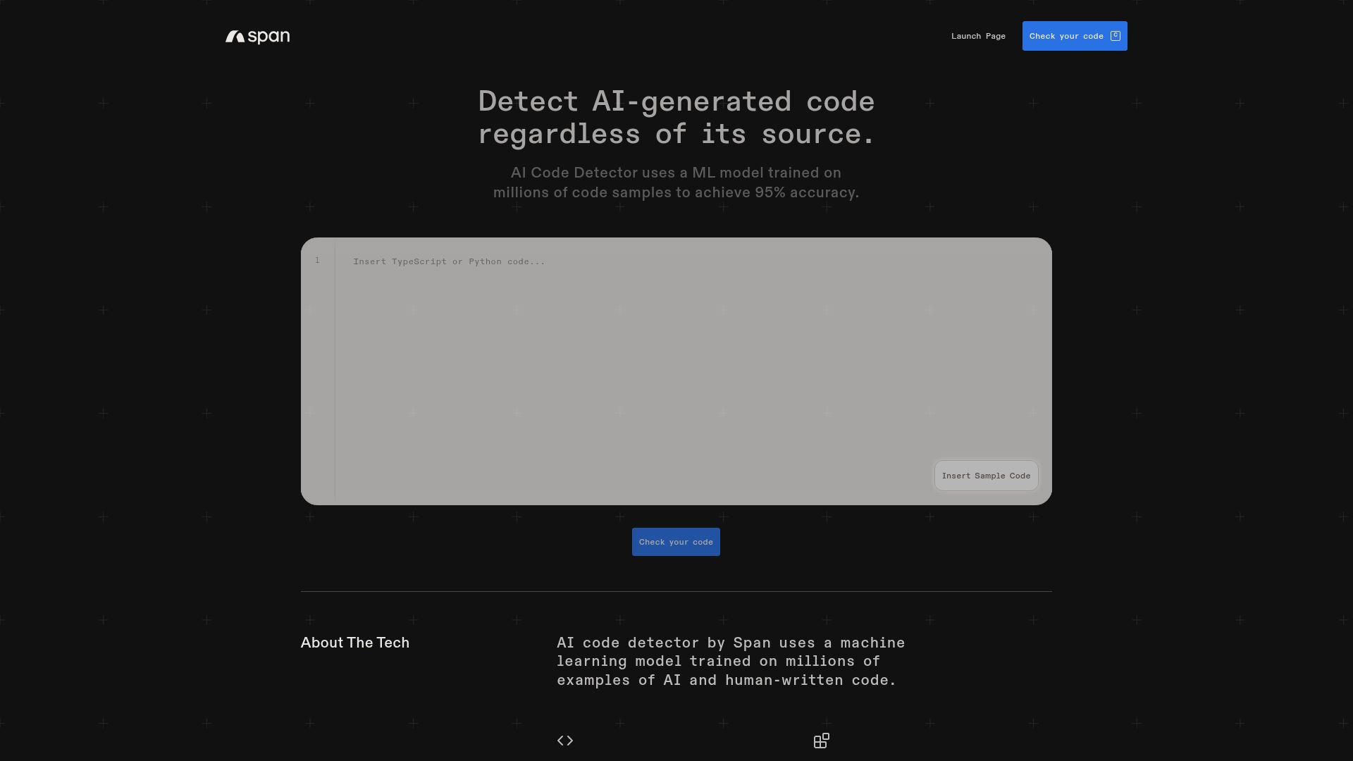 Screenshot of code-detector.ai: Show HN: AI Code Detector – detect AI-generated code with 95% accuracy