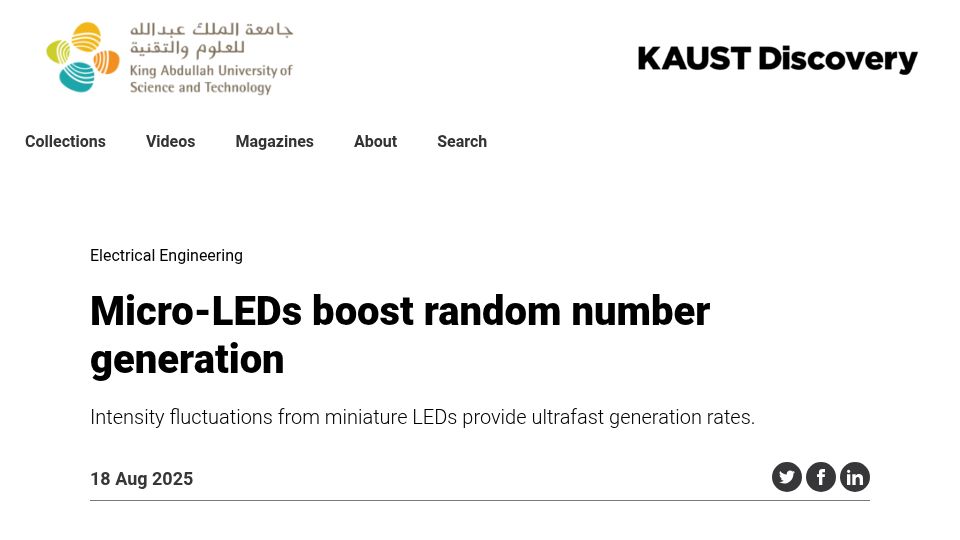 Screenshot of discovery.kaust.edu.sa: Micro-LEDs boost random number generation