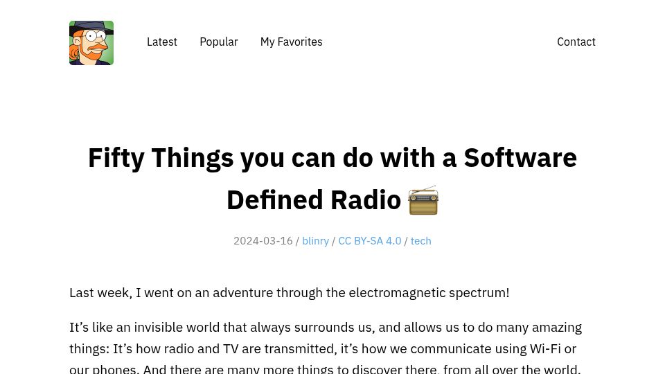 Screenshot of blinry.org: Things you can do with a Software Defined Radio (2024)