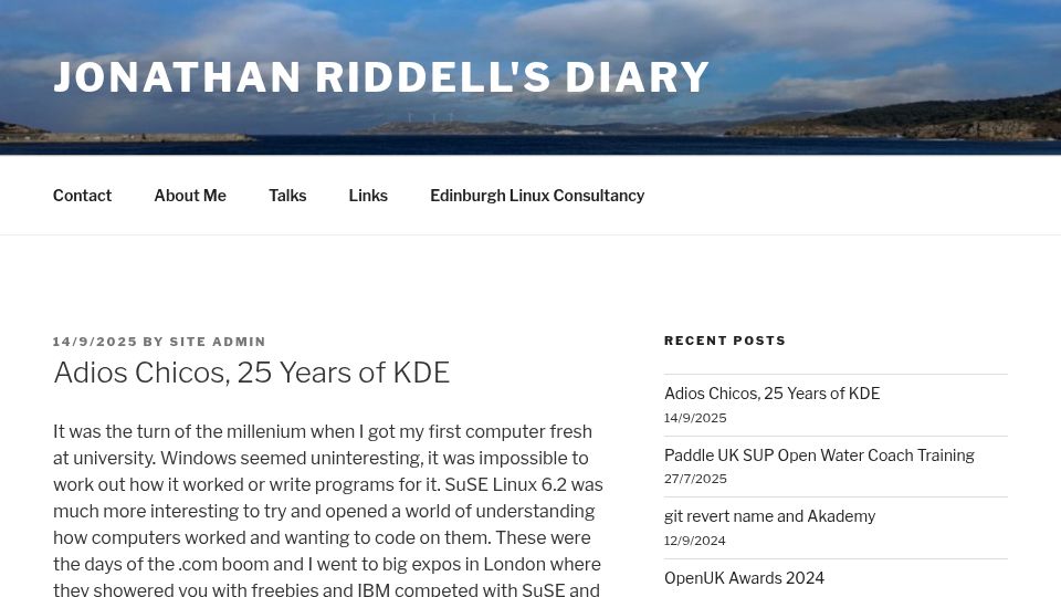 Screenshot of jriddell.org: Adios Chicos, 25 Years of KDE