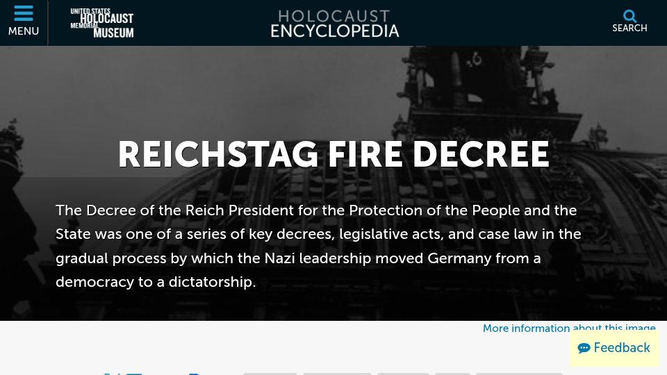 Screenshot of encyclopedia.ushmm.org: Reichstag Fire Decree (1933)