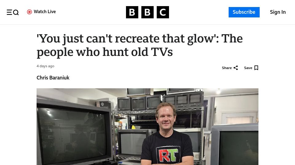 Screenshot of bbc.com: People Who Hunt Down Old TVs